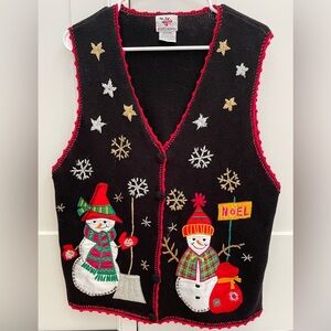 Vintage Nutcracker XL black holiday snowman snow sweater vest Christmas not ugly